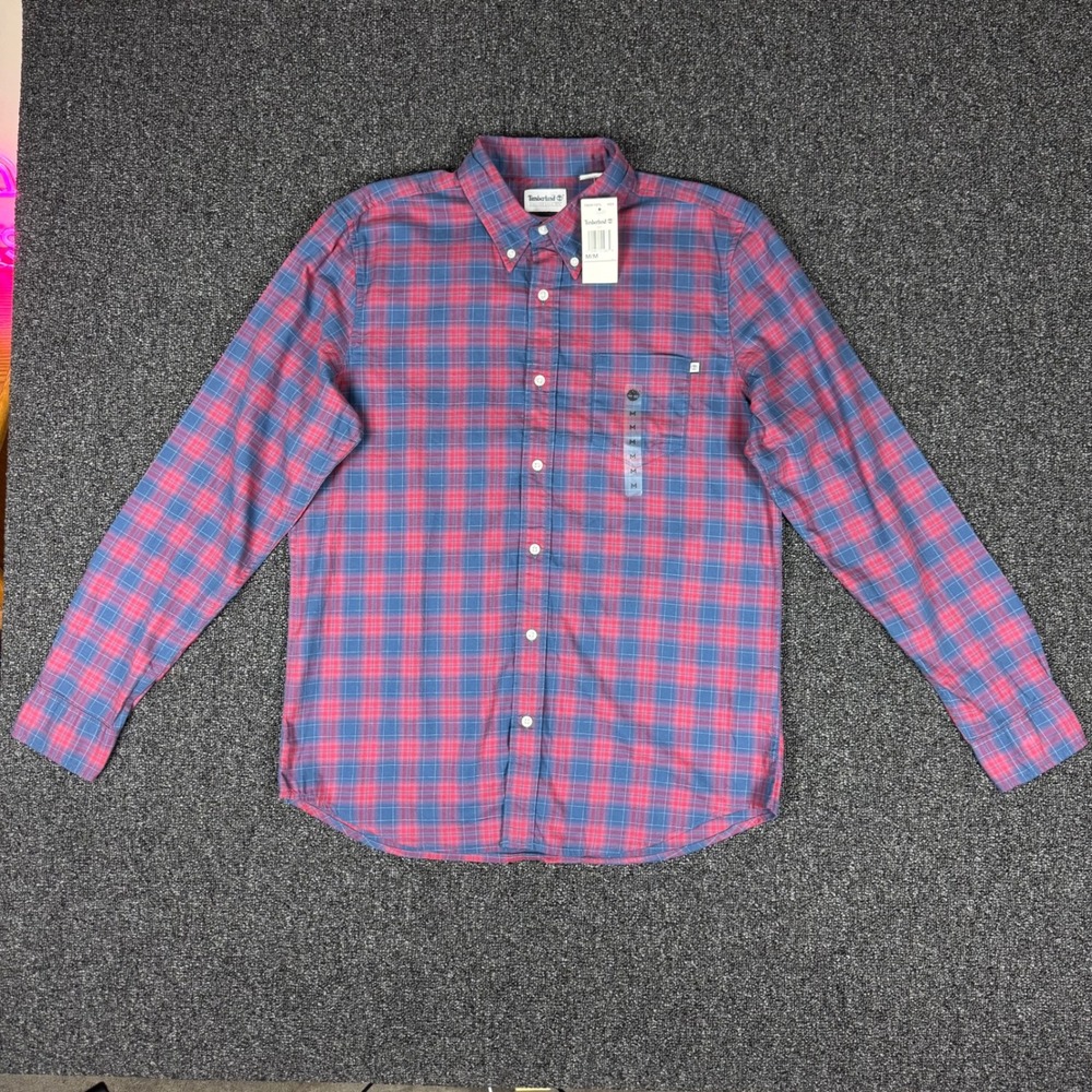 Timberland Plaid Button Down Long Sleeve Shirt Mens M Blue Red NEW